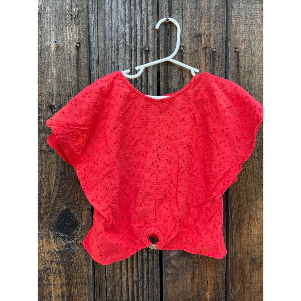 Zara Girls Red Eyelet Lace Top Size 5T